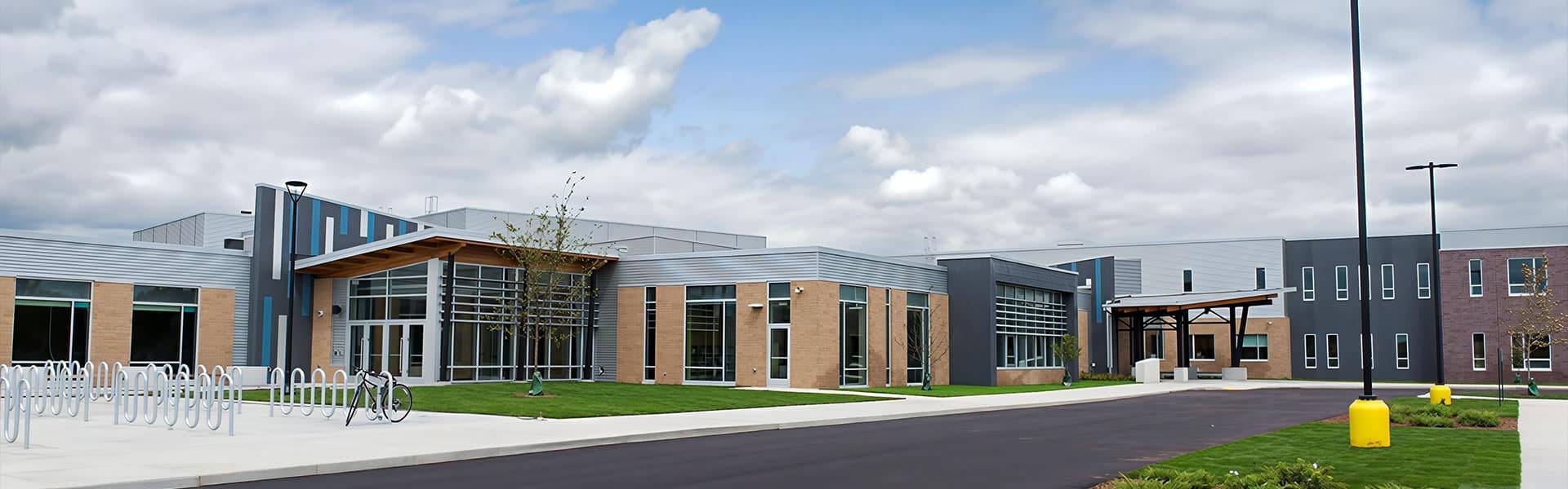 Bridges Elementary School exterior in Sauk, WI — new construction project served by QCS building automation controls.